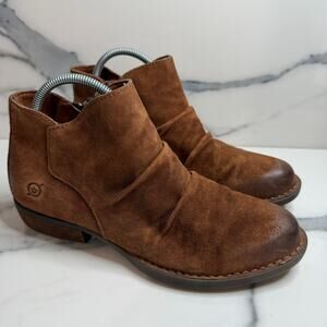 Born Women's Brown Suede Adalee Booties Sz 8 Festival Boho Western Side Zip